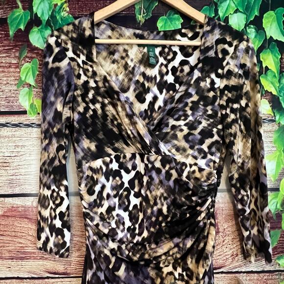$144 Lauren Ralph Lauren Midi Dress Size 6 Animal Cheetah Print Ruched Wrap - Picture 1 of 5